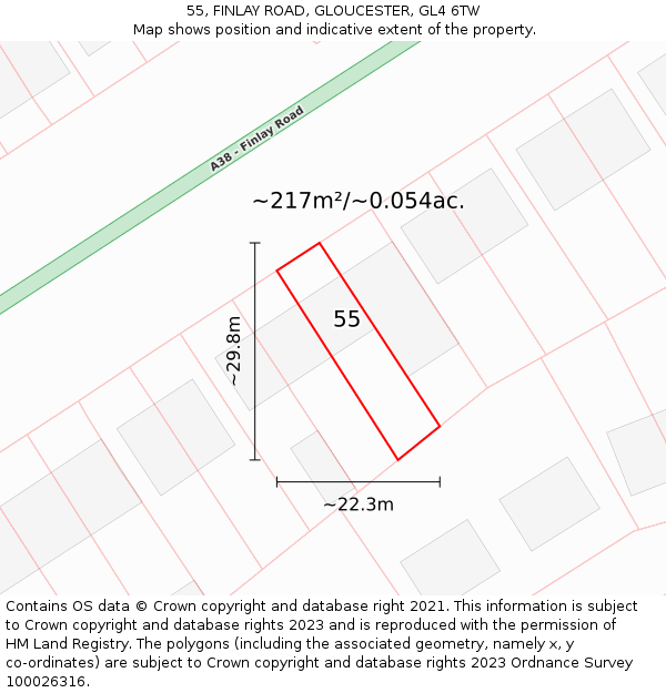55, FINLAY ROAD, GLOUCESTER, GL4 6TW: Plot and title map