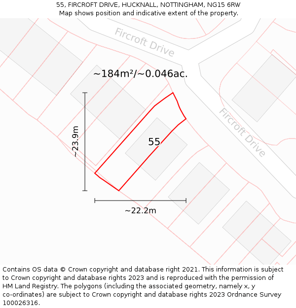 55, FIRCROFT DRIVE, HUCKNALL, NOTTINGHAM, NG15 6RW: Plot and title map