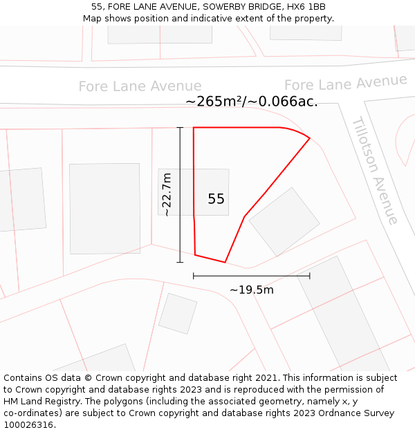55, FORE LANE AVENUE, SOWERBY BRIDGE, HX6 1BB: Plot and title map