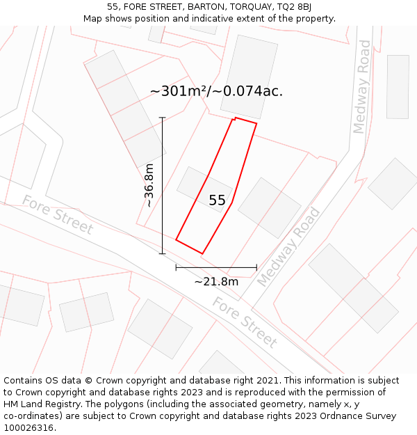 55, FORE STREET, BARTON, TORQUAY, TQ2 8BJ: Plot and title map