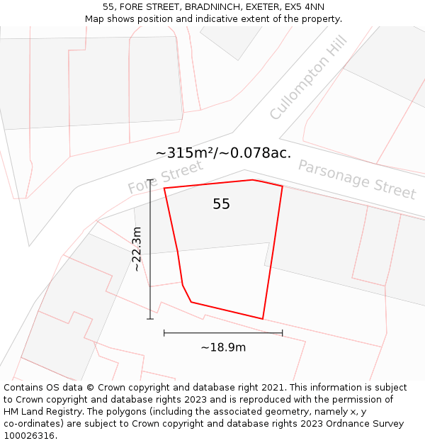 55, FORE STREET, BRADNINCH, EXETER, EX5 4NN: Plot and title map