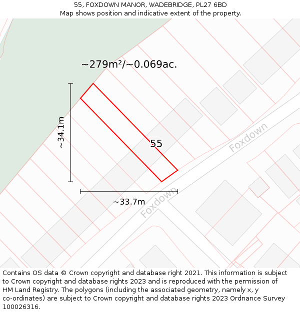 55, FOXDOWN MANOR, WADEBRIDGE, PL27 6BD: Plot and title map