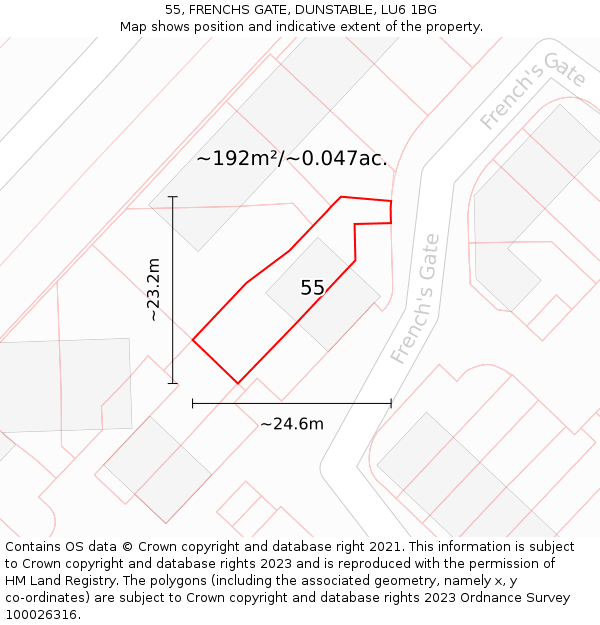 55, FRENCHS GATE, DUNSTABLE, LU6 1BG: Plot and title map