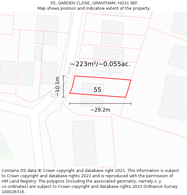 55, GARDEN CLOSE, GRANTHAM, NG31 9EF: Plot and title map