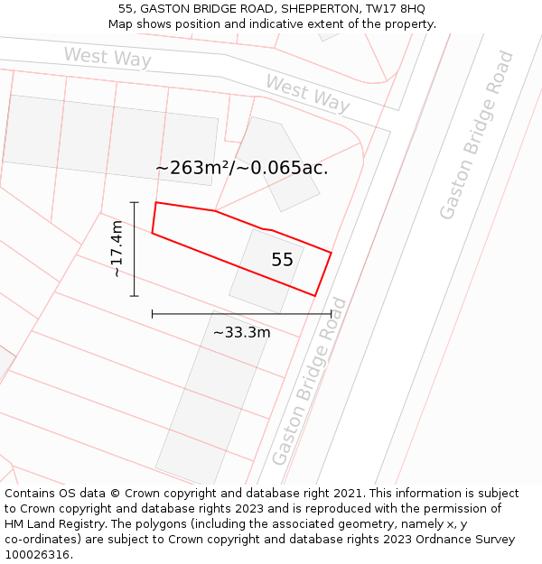 55, GASTON BRIDGE ROAD, SHEPPERTON, TW17 8HQ: Plot and title map