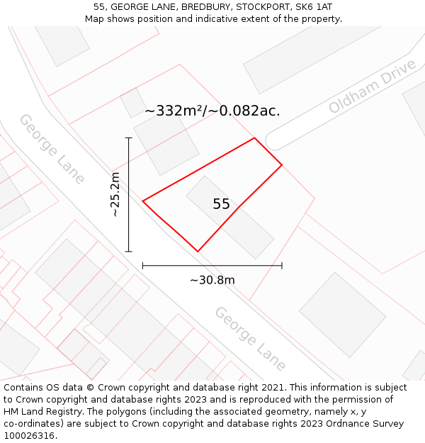 55, GEORGE LANE, BREDBURY, STOCKPORT, SK6 1AT: Plot and title map