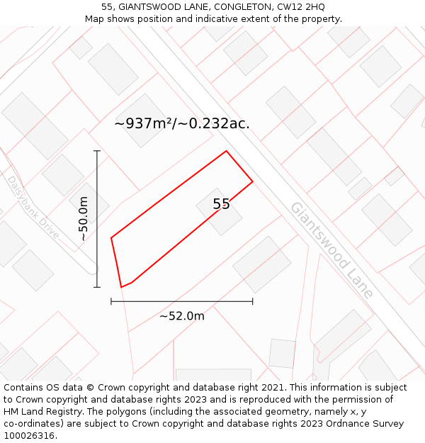 55, GIANTSWOOD LANE, CONGLETON, CW12 2HQ: Plot and title map