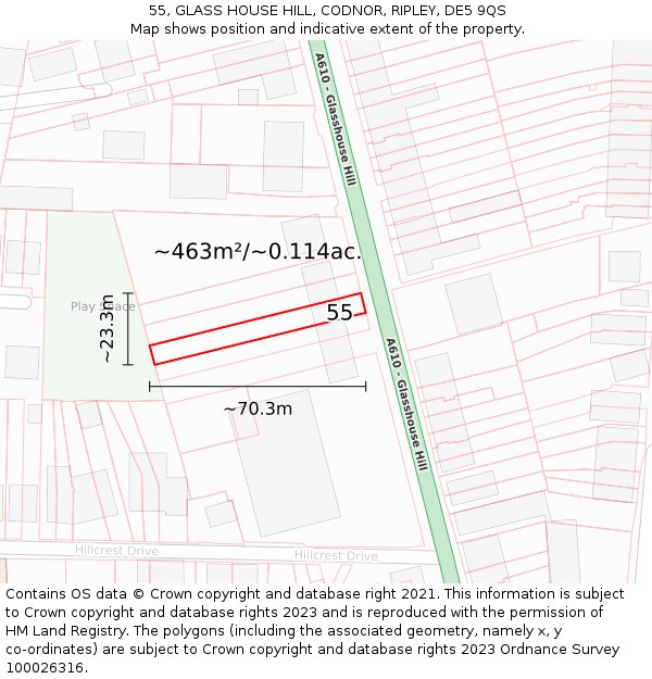 55, GLASS HOUSE HILL, CODNOR, RIPLEY, DE5 9QS: Plot and title map