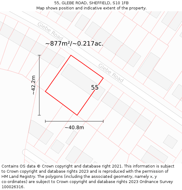 55, GLEBE ROAD, SHEFFIELD, S10 1FB: Plot and title map
