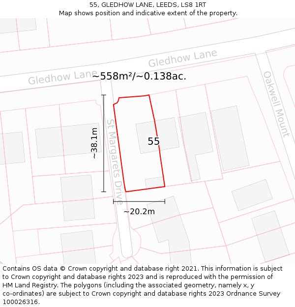 55, GLEDHOW LANE, LEEDS, LS8 1RT: Plot and title map