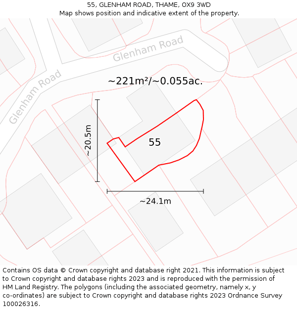 55, GLENHAM ROAD, THAME, OX9 3WD: Plot and title map