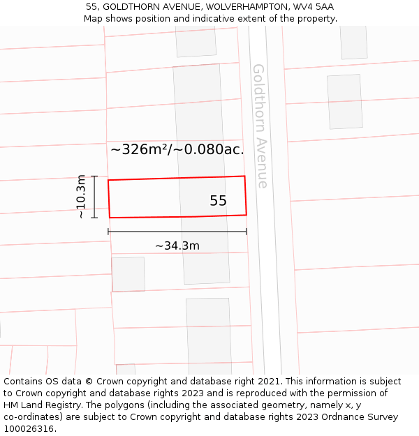 55, GOLDTHORN AVENUE, WOLVERHAMPTON, WV4 5AA: Plot and title map