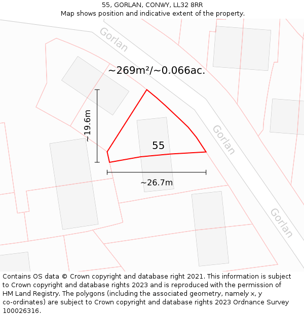 55, GORLAN, CONWY, LL32 8RR: Plot and title map