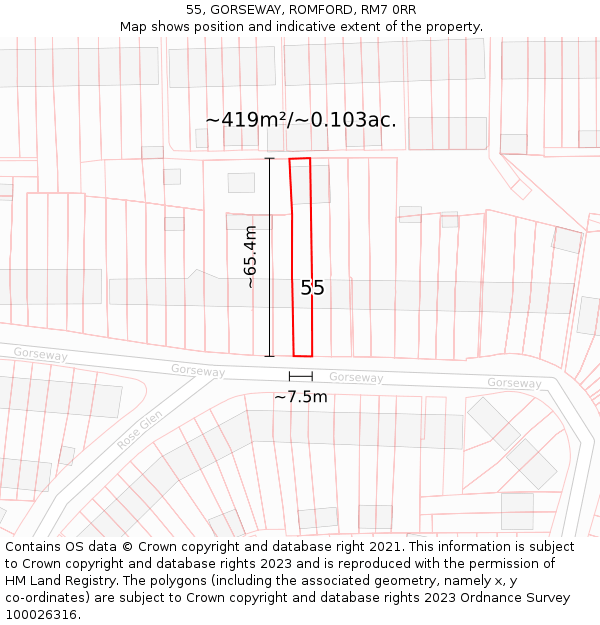 55, GORSEWAY, ROMFORD, RM7 0RR: Plot and title map