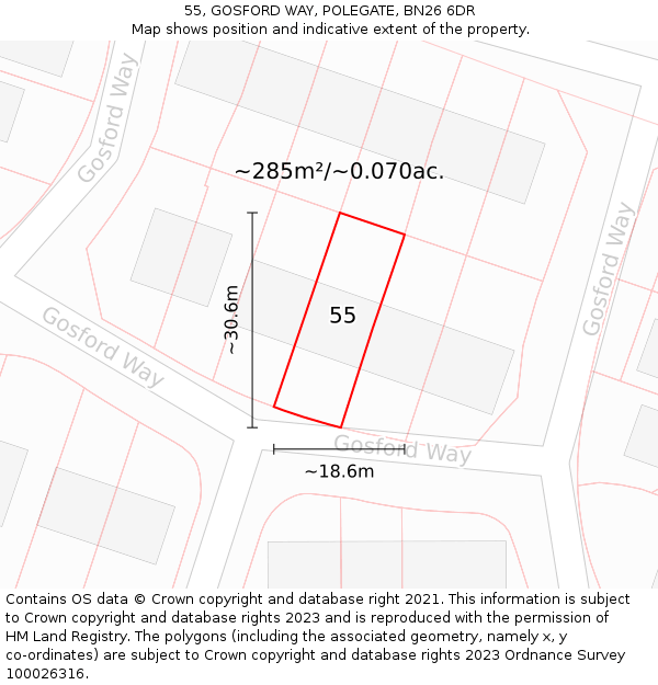55, GOSFORD WAY, POLEGATE, BN26 6DR: Plot and title map