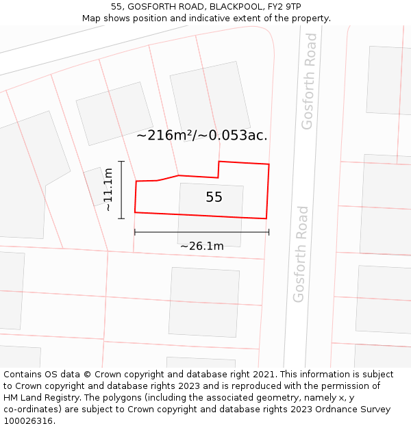 55, GOSFORTH ROAD, BLACKPOOL, FY2 9TP: Plot and title map