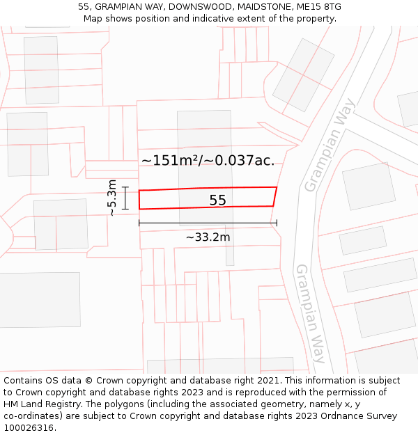 55, GRAMPIAN WAY, DOWNSWOOD, MAIDSTONE, ME15 8TG: Plot and title map