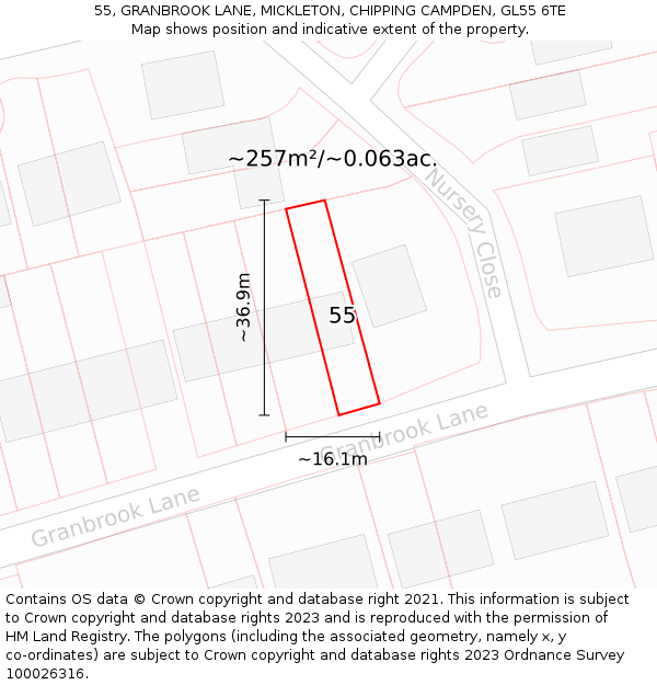 55, GRANBROOK LANE, MICKLETON, CHIPPING CAMPDEN, GL55 6TE: Plot and title map