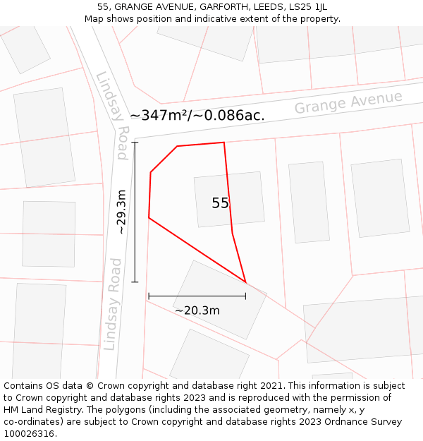 55, GRANGE AVENUE, GARFORTH, LEEDS, LS25 1JL: Plot and title map
