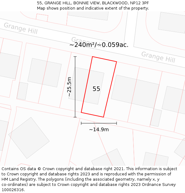 55, GRANGE HILL, BONNIE VIEW, BLACKWOOD, NP12 3PF: Plot and title map