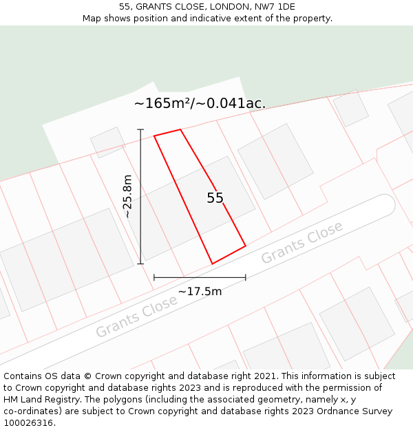55, GRANTS CLOSE, LONDON, NW7 1DE: Plot and title map