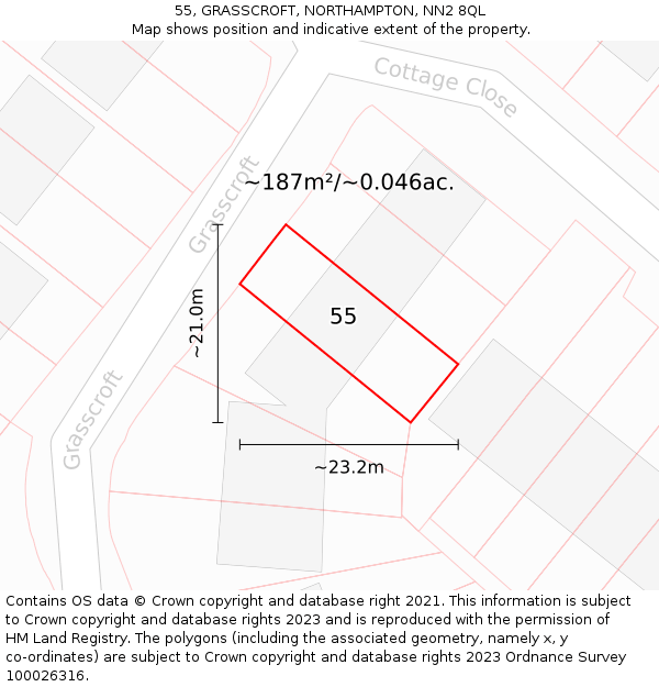 55, GRASSCROFT, NORTHAMPTON, NN2 8QL: Plot and title map