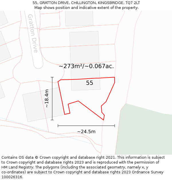 55, GRATTON DRIVE, CHILLINGTON, KINGSBRIDGE, TQ7 2LT: Plot and title map