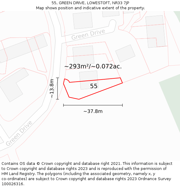 55, GREEN DRIVE, LOWESTOFT, NR33 7JP: Plot and title map