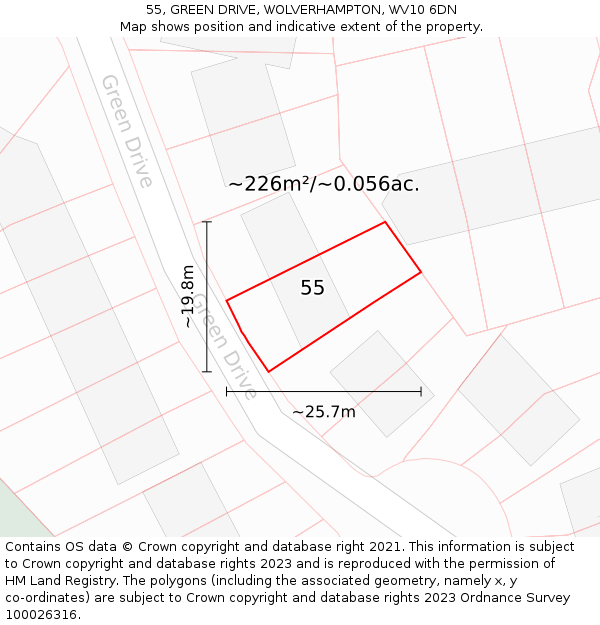 55, GREEN DRIVE, WOLVERHAMPTON, WV10 6DN: Plot and title map