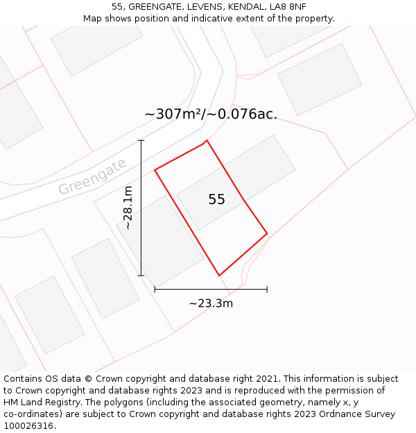 55, GREENGATE, LEVENS, KENDAL, LA8 8NF: Plot and title map