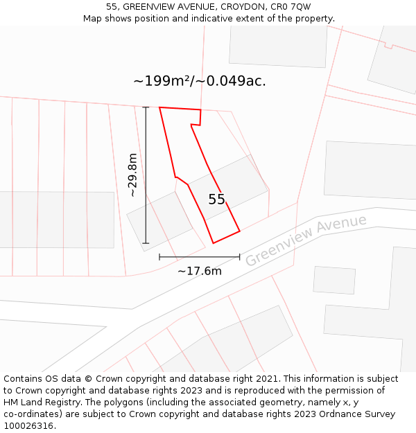 55, GREENVIEW AVENUE, CROYDON, CR0 7QW: Plot and title map