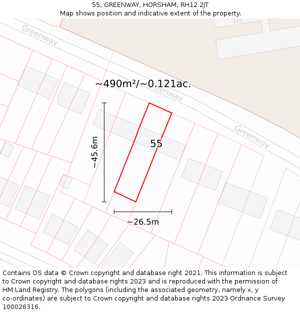 55, GREENWAY, HORSHAM, RH12 2JT: Plot and title map