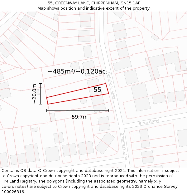55, GREENWAY LANE, CHIPPENHAM, SN15 1AF: Plot and title map