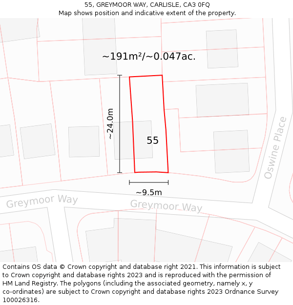 55, GREYMOOR WAY, CARLISLE, CA3 0FQ: Plot and title map