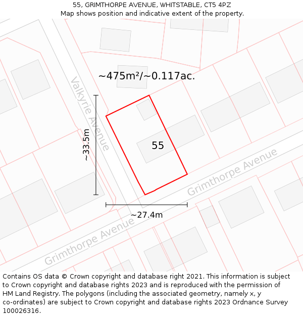 55, GRIMTHORPE AVENUE, WHITSTABLE, CT5 4PZ: Plot and title map