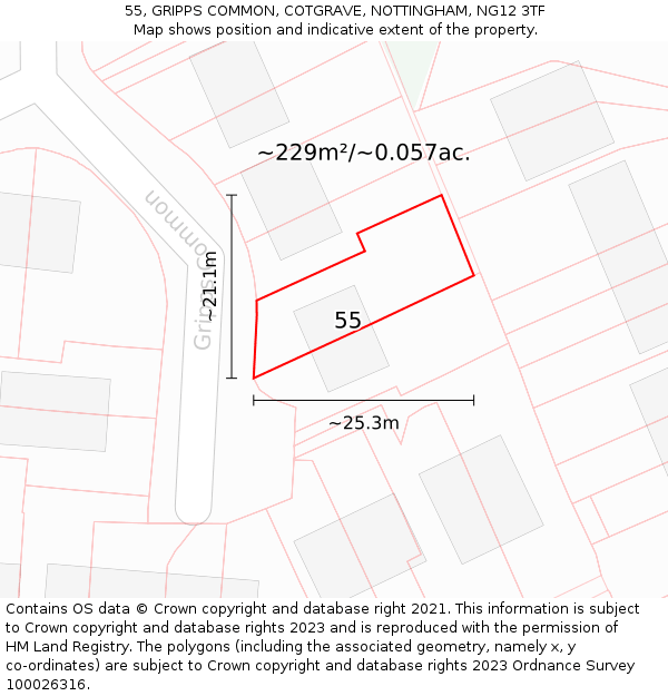 55, GRIPPS COMMON, COTGRAVE, NOTTINGHAM, NG12 3TF: Plot and title map