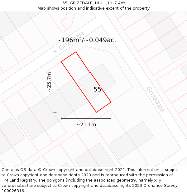 55, GRIZEDALE, HULL, HU7 4AY: Plot and title map