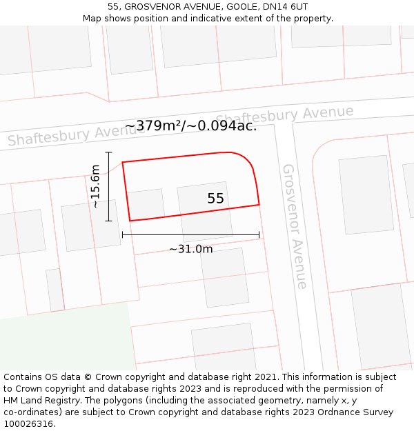 55, GROSVENOR AVENUE, GOOLE, DN14 6UT: Plot and title map