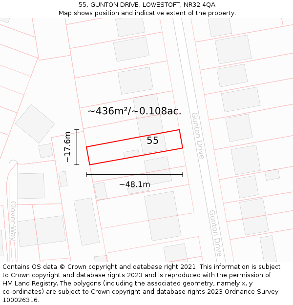 55, GUNTON DRIVE, LOWESTOFT, NR32 4QA: Plot and title map