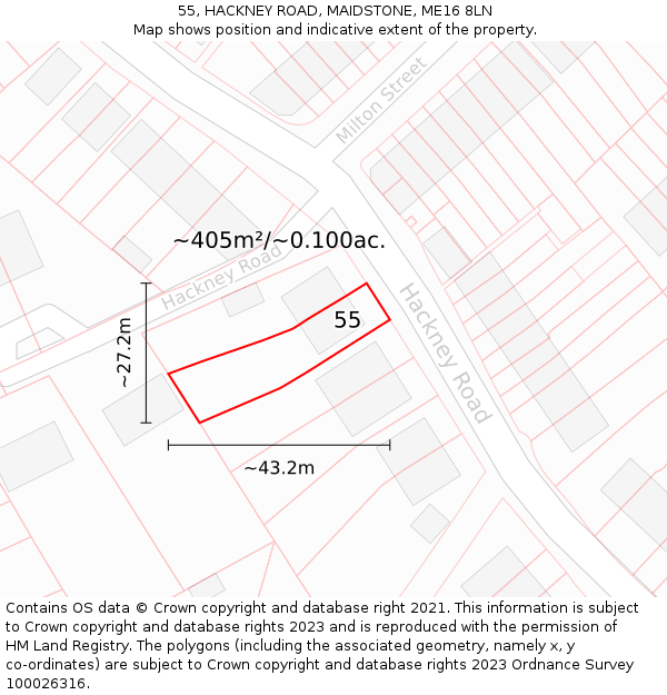 55, HACKNEY ROAD, MAIDSTONE, ME16 8LN: Plot and title map