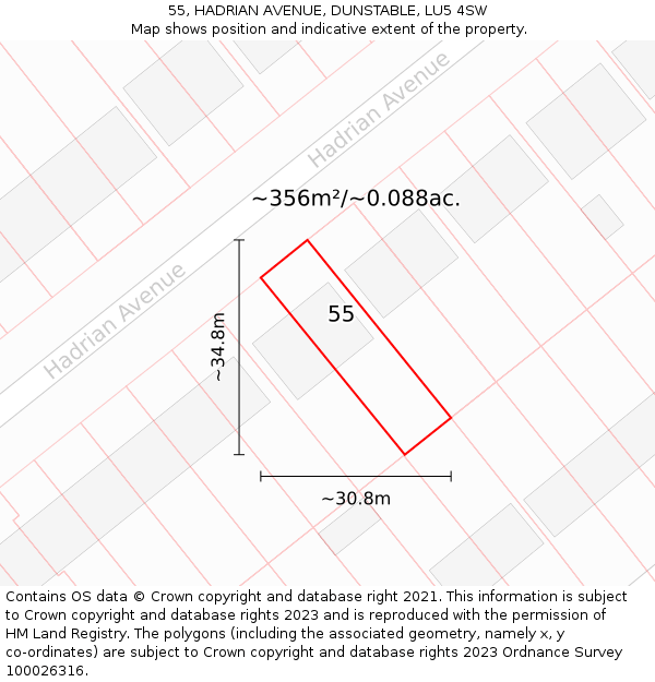 55, HADRIAN AVENUE, DUNSTABLE, LU5 4SW: Plot and title map
