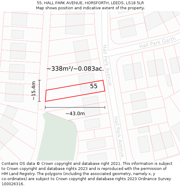 55, HALL PARK AVENUE, HORSFORTH, LEEDS, LS18 5LR: Plot and title map