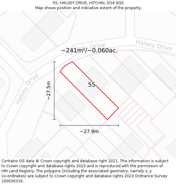 55, HALSEY DRIVE, HITCHIN, SG4 9QS: Plot and title map