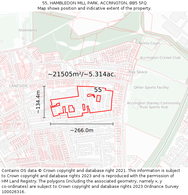 55, HAMBLEDON MILL PARK, ACCRINGTON, BB5 5FQ: Plot and title map