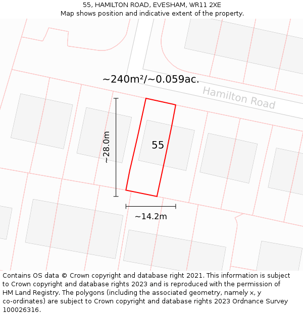 55, HAMILTON ROAD, EVESHAM, WR11 2XE: Plot and title map