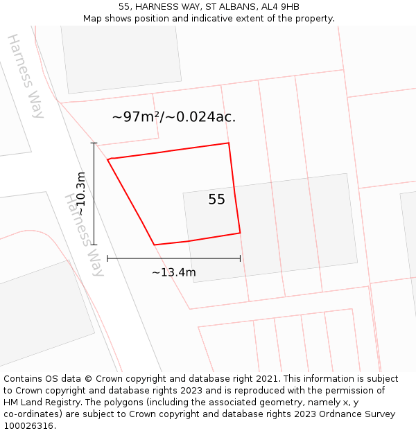 55, HARNESS WAY, ST ALBANS, AL4 9HB: Plot and title map