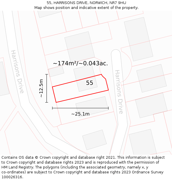 55, HARRISONS DRIVE, NORWICH, NR7 9HU: Plot and title map