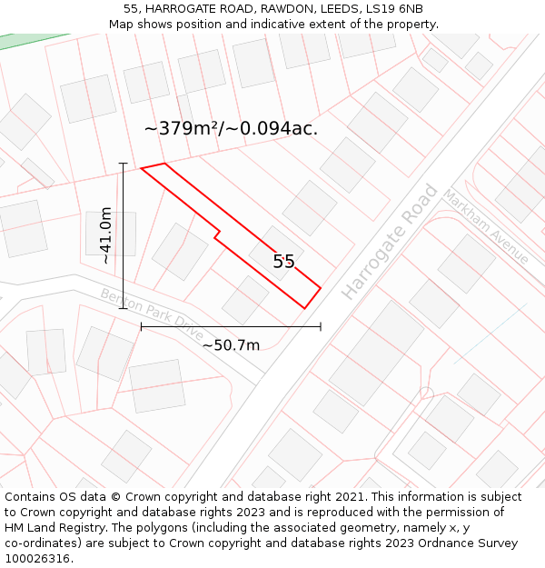 55, HARROGATE ROAD, RAWDON, LEEDS, LS19 6NB: Plot and title map