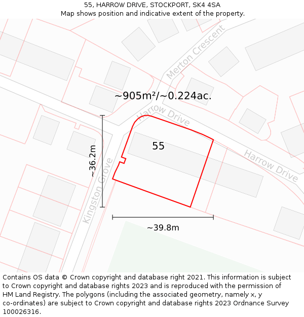 55, HARROW DRIVE, STOCKPORT, SK4 4SA: Plot and title map