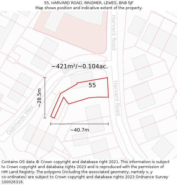 55, HARVARD ROAD, RINGMER, LEWES, BN8 5JF: Plot and title map